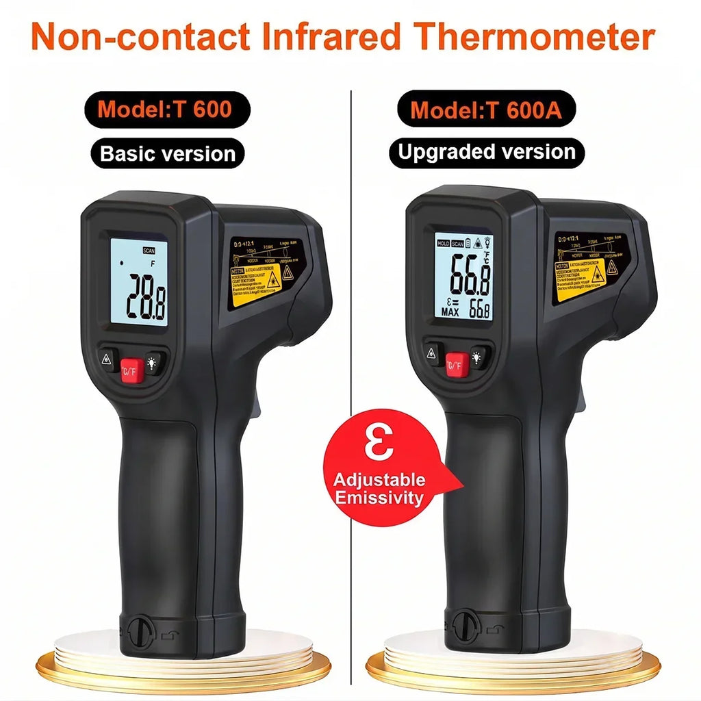 T600 Digital Infrared Thermometer Sensor Handheld Non-contact IR LCD Backlit Display Laser Temperature Gun 600°C for Household Vue