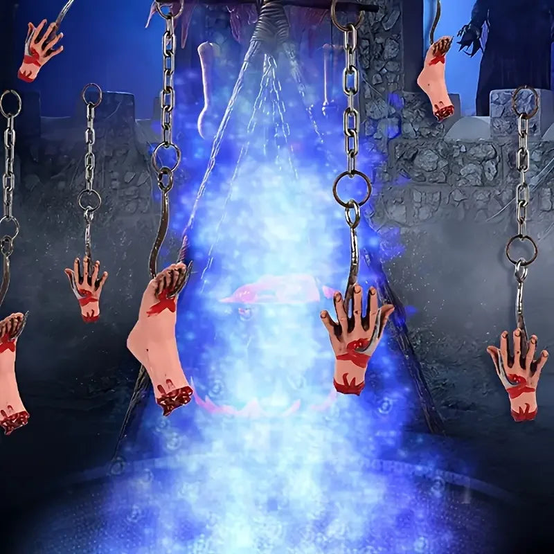 1-3PCS Halloween Terrifying Chain with Hand Hook Foot Hook Head Hook for Haunted House Escape Room Garden Decoration Spooky Vue