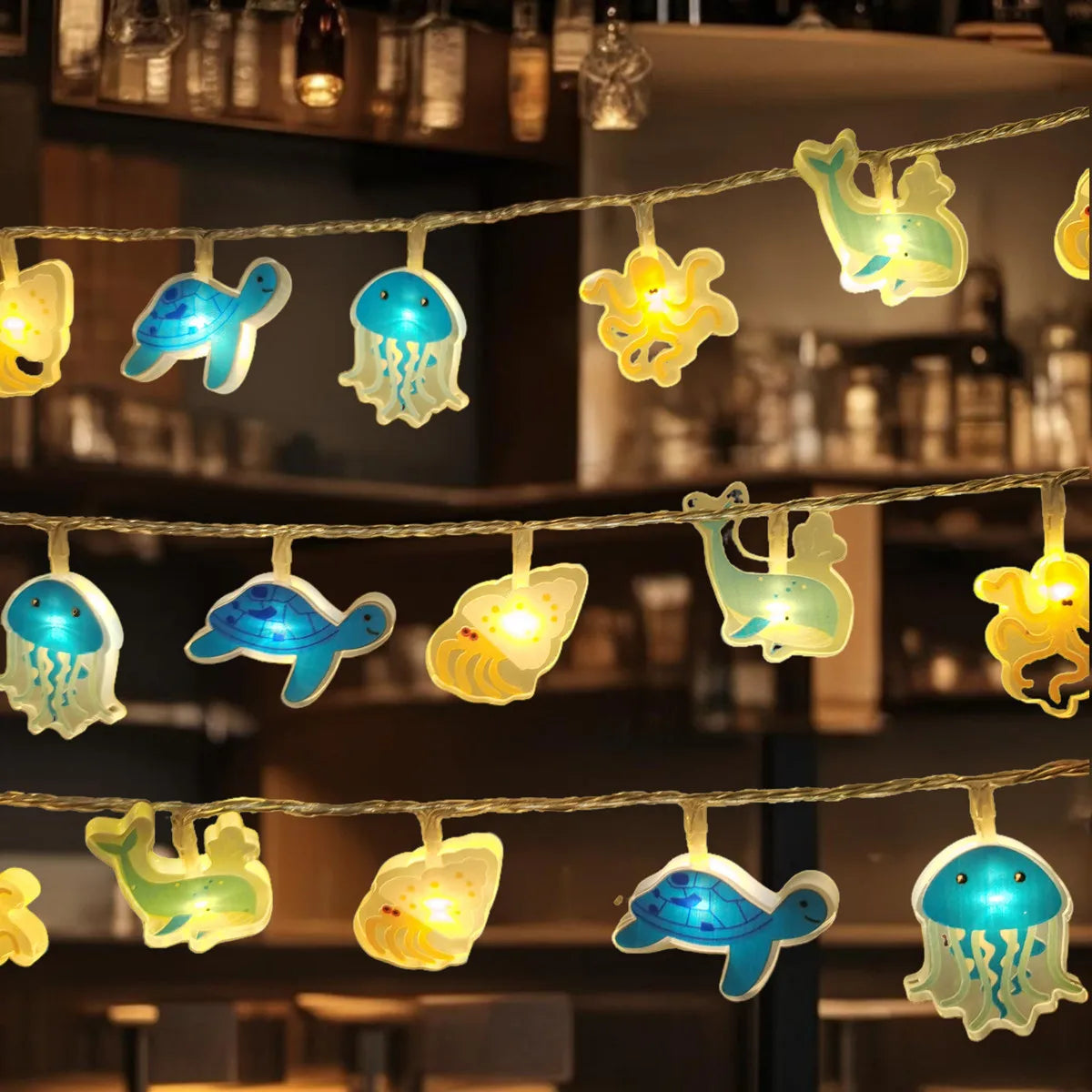 Ocean Marine Animal LED String Lights Jellyfish Turtle Whale Octopus Kids Room Underwater Theme Decor Lamp Vue