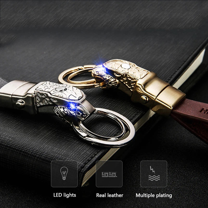 Luxury Leapard Head Car Key Chain Cowhide Leather Keychain Metal KeyRing For Jaguar Car Key Pendant Holiday Party Gifts Vue