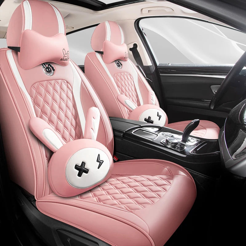 Cartoon Faux Leather Car Seat Covers for SUV Pick-up Truck Sedan Universal Breathable Anti-Slip Driver Seat Cushion (Full Seat) Vue