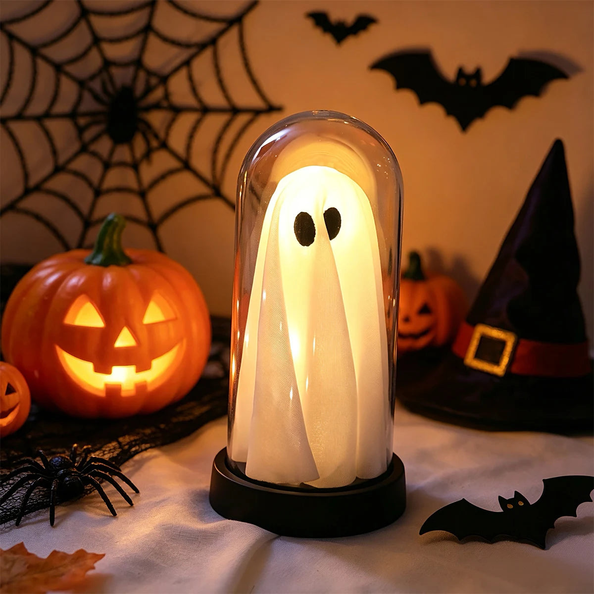 Cute Spooky Ghost LED Decorative Table Light, Glass Dome Halloween Night Light for Bedroom Desk Kids Room Holiday Decor Vue