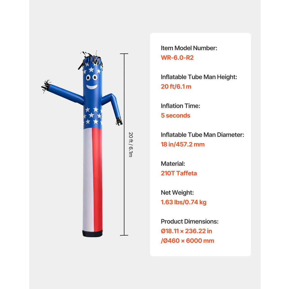 SucceBuy 20 FT Patriotic Waving Inflatable Tube Man | Outdoor Ad Inflatable Advertising Figure Vue 20ft United States