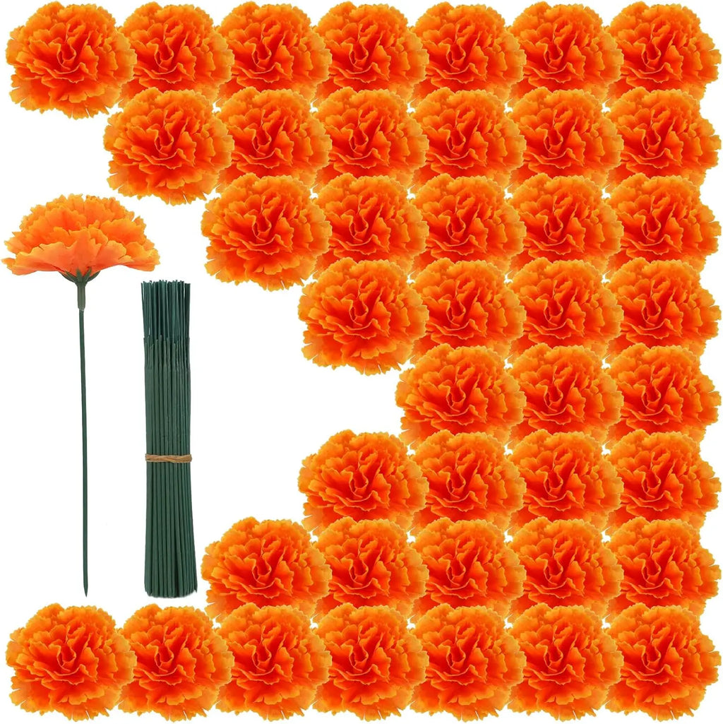 10-100PCS Realistic Silk Marigold Carnation Lilac Bouquet for Halloween Festival Ghost Decoration DIY Craft Home Table Vase Vue