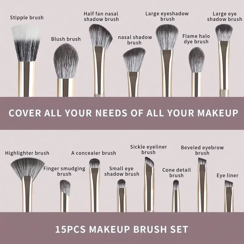 15pcs Makeup Brushes Set Soft Synthetic Eye Makeup Brush Set Blending Eyeshadow Eyeliner Crease Eyebrow Brightening Eye Brush Vue