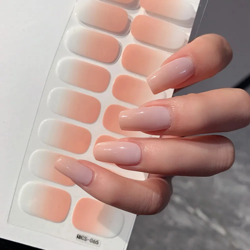 Semi-cured Gel Nail Stickers Solid Color Nail Semi-baked Tips Full Paste Nail Decals UV Lamp Need Vue