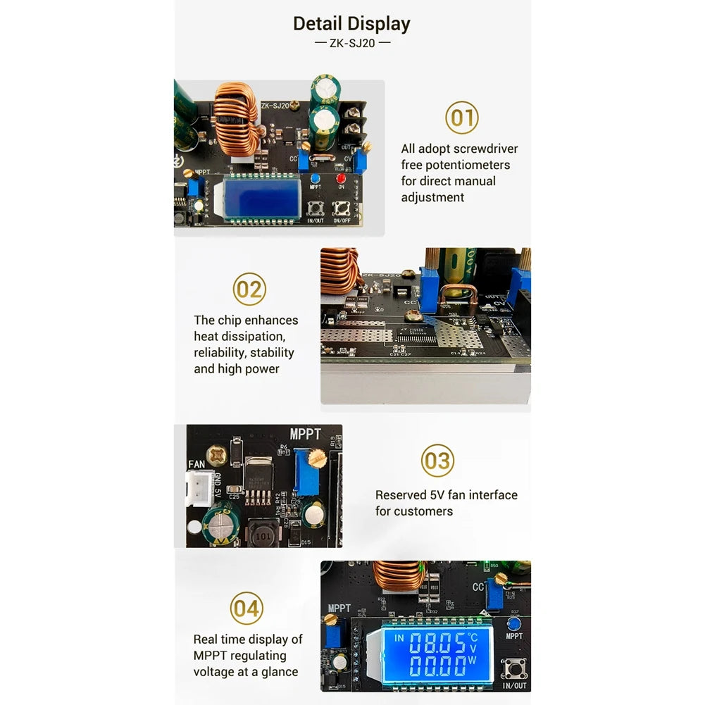 ABKW-ZK-SJ20 Automatic Step Up Down Module MPPT Buck Boost Converter Power Supply Module Adjustable Board With LCD Display Vue
