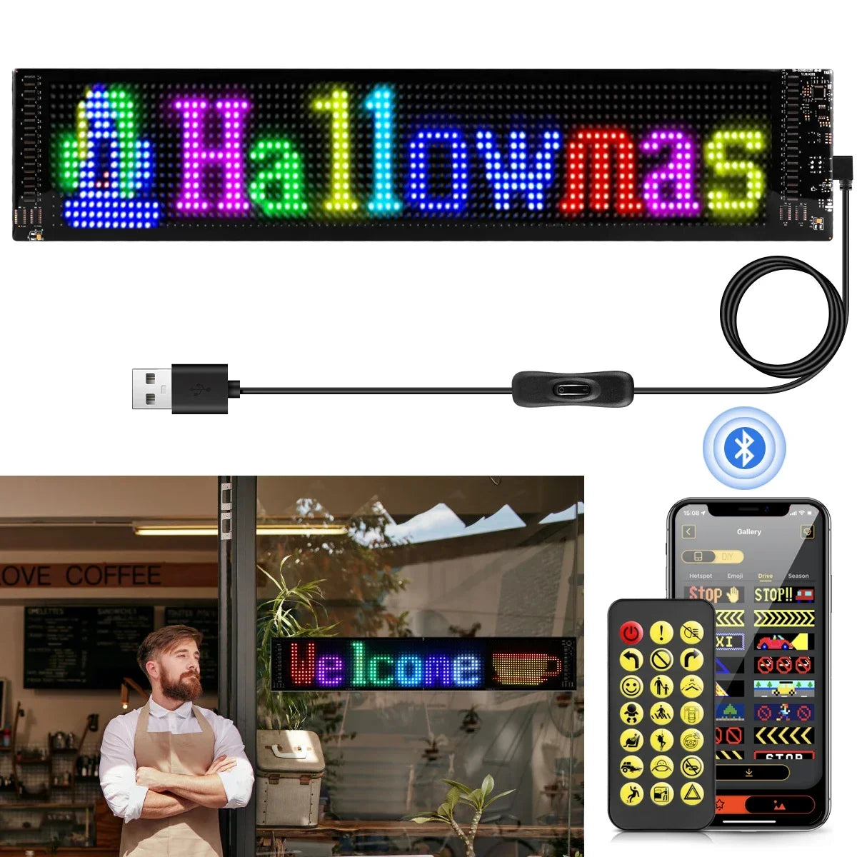 Scrolling Advertising LED Sign Panel Bluetooth App Control Logo Light Customize Text Pattern Animation Programmable Car Display Vue