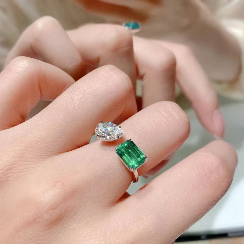 Huitan Green & White CZ Open Ring – Trendy Women's Jewelry Fashion Ring Vue