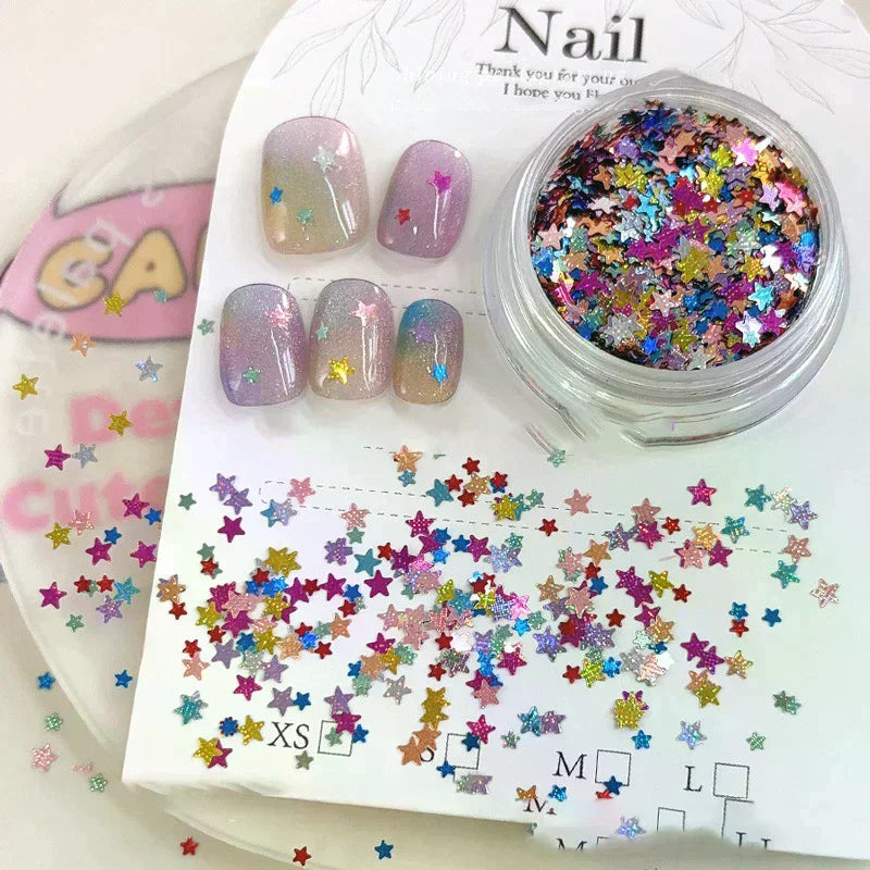 1 Box Sparkle Nail Art Glitter Sequins Mixed Star Shaped Nail Sequins Paillette Flakes For Nail Art 3D Decals Accessories Vue