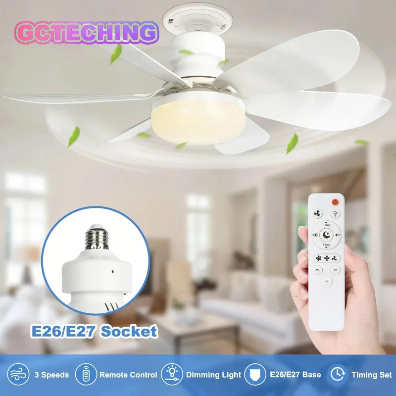 40W Socket Ceiling Fan with Light, 20.5in Screw Ceiling Fans with LED with Remote for Bedroom, Garage and Kitchen Vue