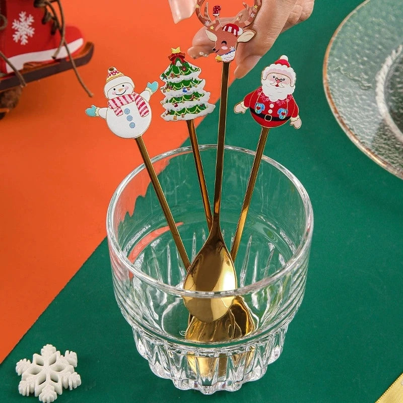 1-10PC Christmas Stainless Steel Cutlery Coffee Stirring Spoon Santa Claus Dessert Spoon Kitchen Utensils Holiday Gift Tableware Vue