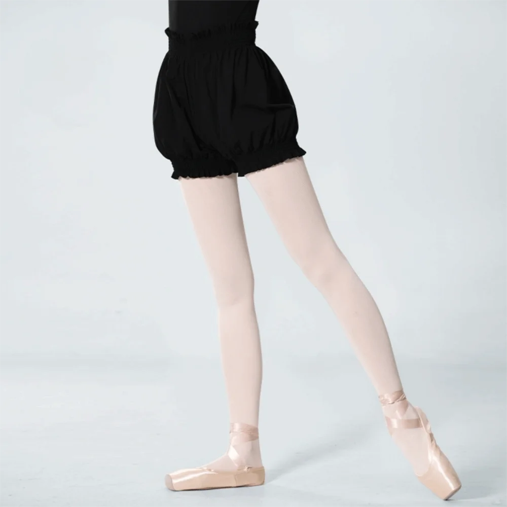 Pilates High Waist Dance Shorts Elastic Waistband Nylon Ballet Shorts Ruffle Comfortable Safety Pants Yoga Exercise Vue Black-XL