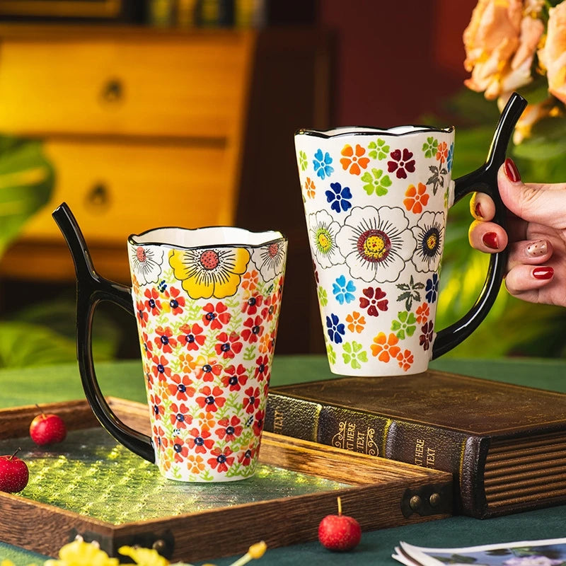 Hand Painted Ceramic Straw Mug Vintage Breakfast Coffee Cup Stylish Romantic Mug For Home Kitchen Office Desk Gift For Couples Vue