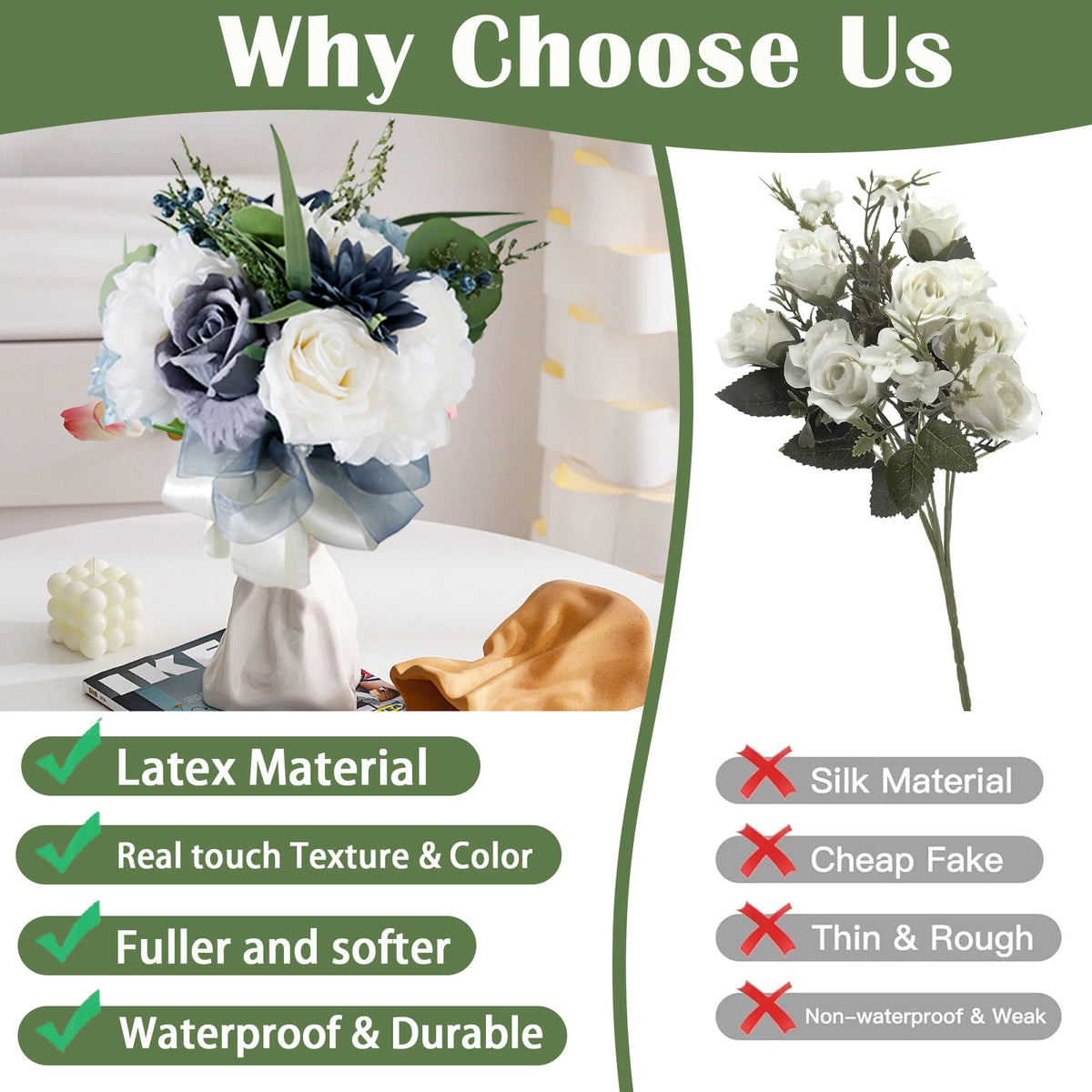 Wedding Bouquets for Bride, Artificial Rose Flowers Combo Bridesmaid Bouquet Wedding Romantic Bouquets for Wedding Party Vue