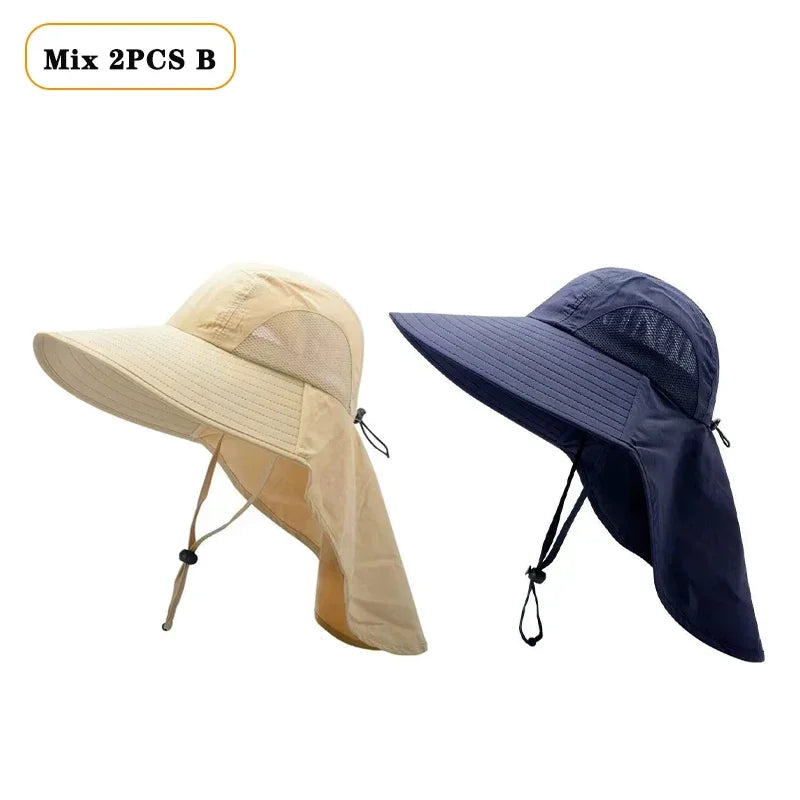 1/2/4PCS Sun Protection Bucket Hat for Men Wide Brim Fishing Cap with Neck Shade Face Flap Lightweight Summer Hiking Camping Vue Mix 2PCS B