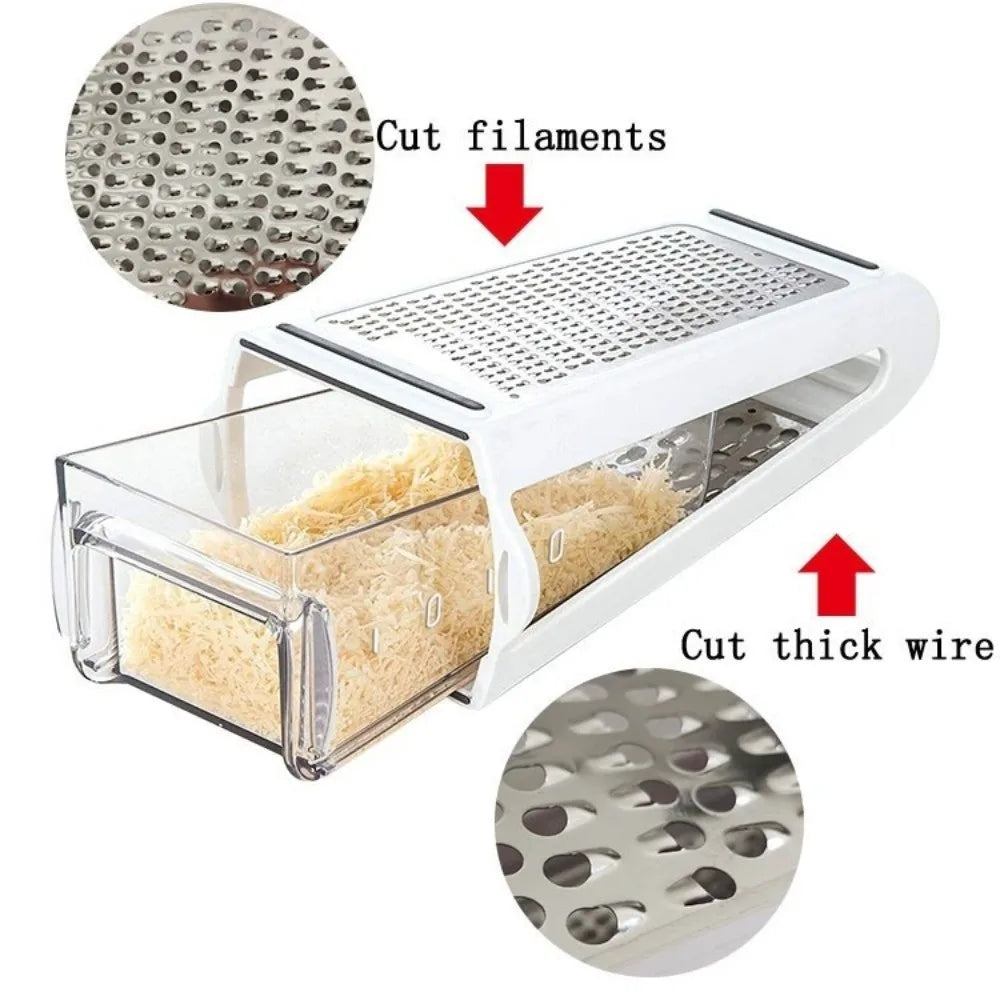Multi-functional Stainless Steel Grater Double-Sided with Storage Container Vegetable Grater Rust-Resistant Manual Food Shredder Vue