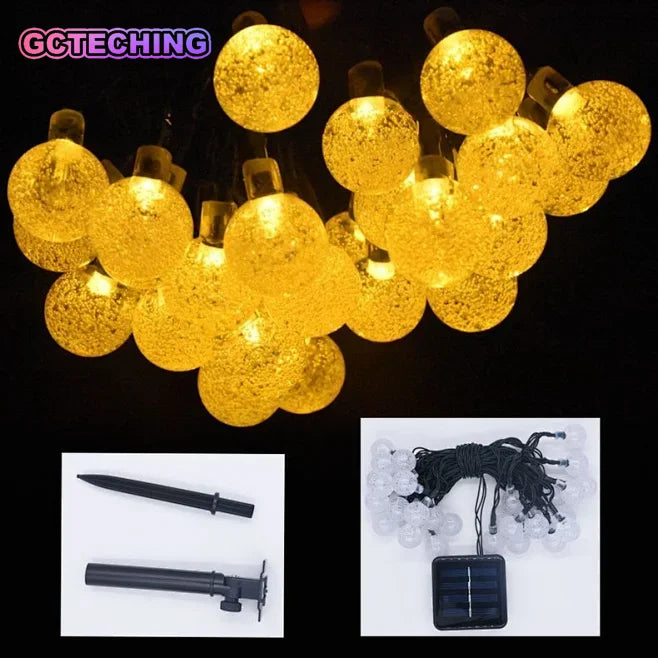 Solar Bubble Balls Lamp String Lights Outdoor Water Drops Outdoor Waterproof Orb Christmas Lights Patio Holiday Party Vue Warm White Solar 5M20Led