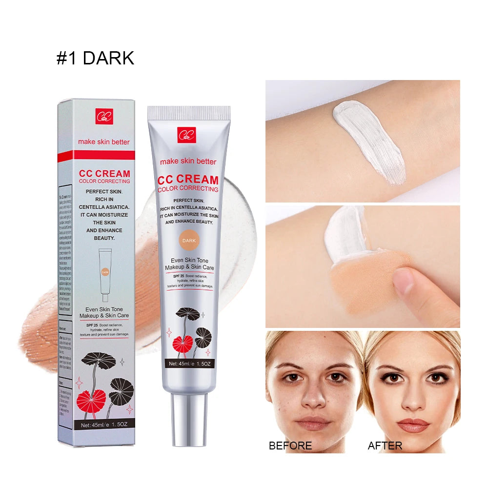 45ml Color Correcting CC Cream Facial Centella Asiatica Repair BB Cream Natural Concealer Whitening Liquid Foundation Cosmetics Vue 01 Dark United States 45ml