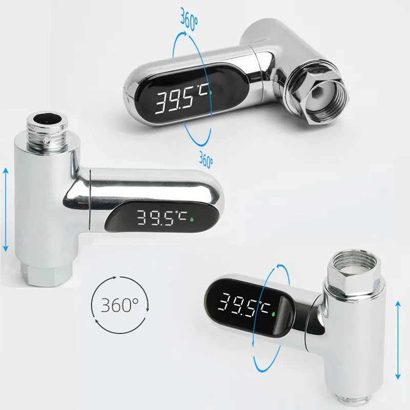 LED Display Household Water Shower Thermometer 5-85℃ Flow Self-powered Water Thermometer Monitoring Care Energy Smart Meter Vue