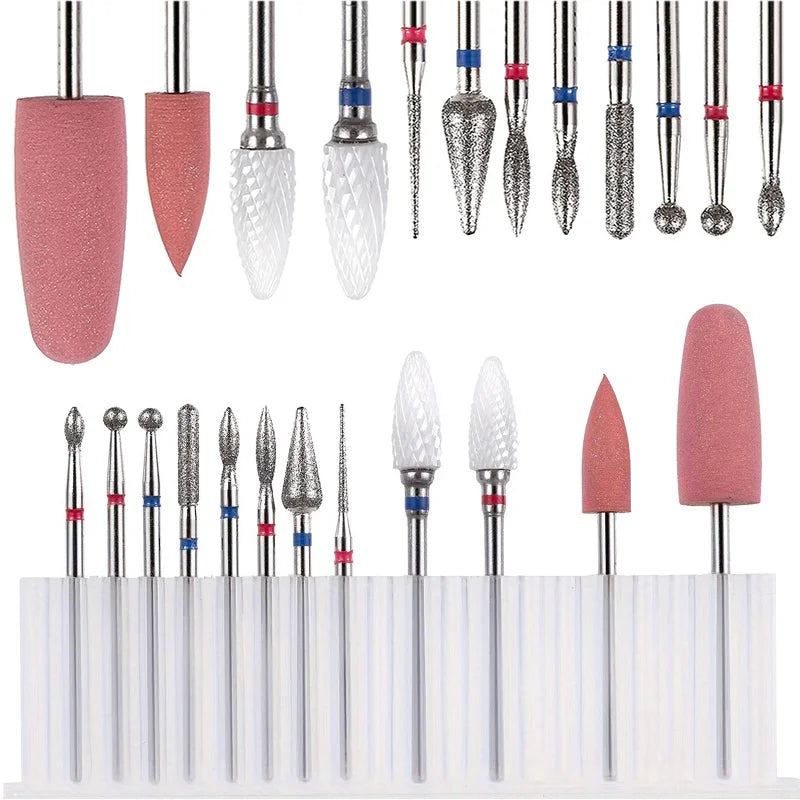 13PCS Nail Drill Bit Set 3/32 with Cleaning Brush Professional Cuticle Bits for Acrylic Gel Manicure Pedicure Home Salon Vue