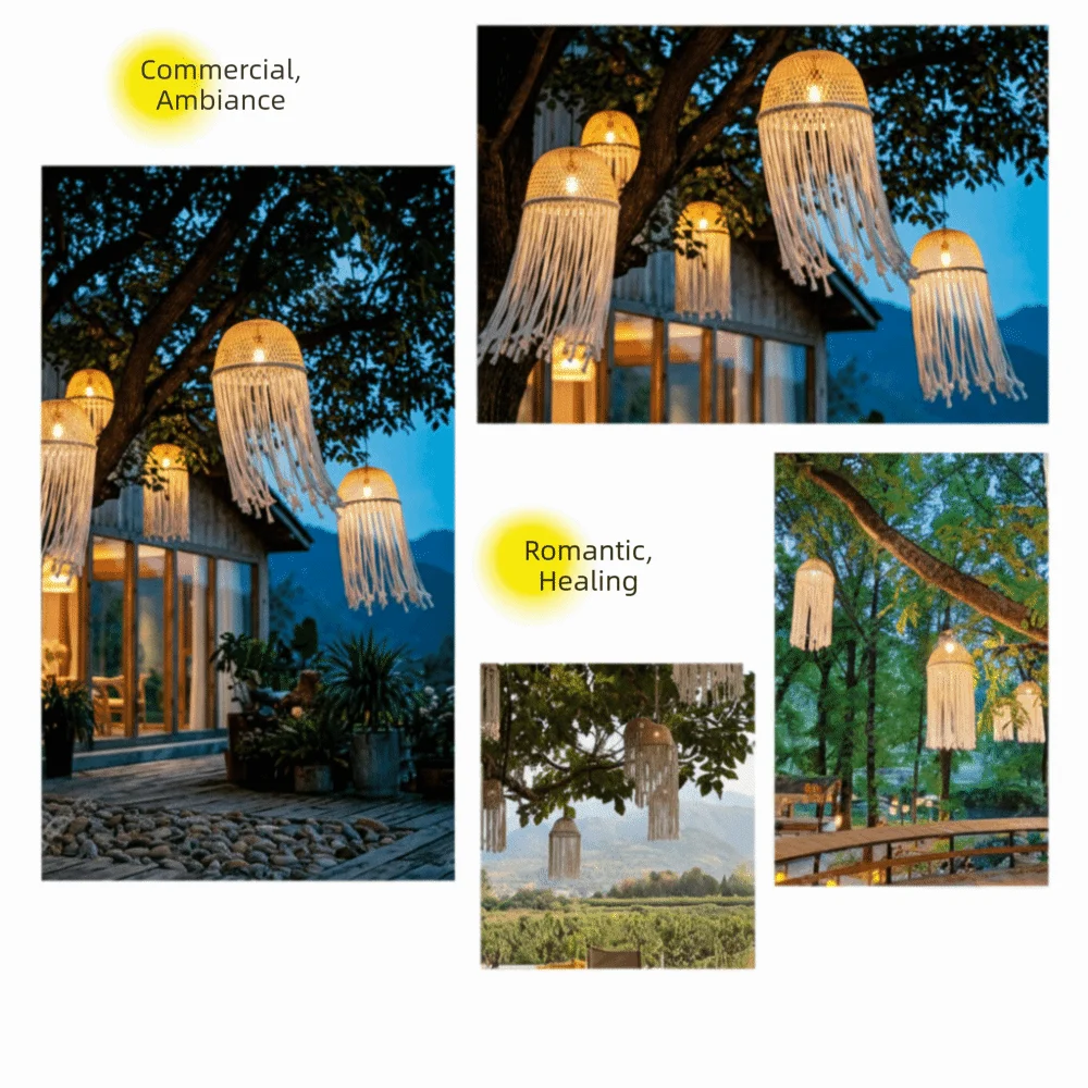 Handmade Waterproof Rope Lantern Vintage Style Jellyfish Design Bamboo Weaving Lamp Bamboo Woven Outdoor Lantern Garden Vue