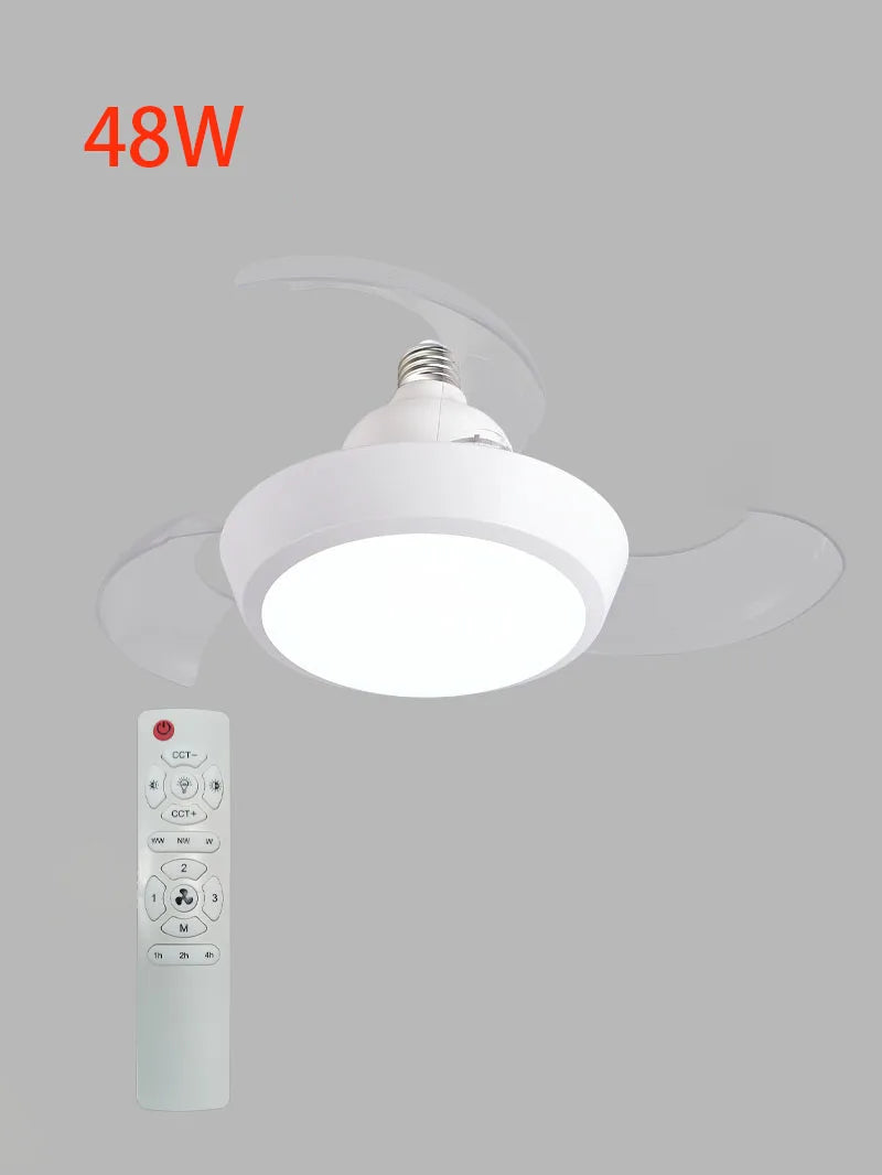 48W Fan Light 52CM Electric Fan Silent Retractable Blade Suitable For E27 Base With Remote Control Room Lighting Vue 48W 85-265V