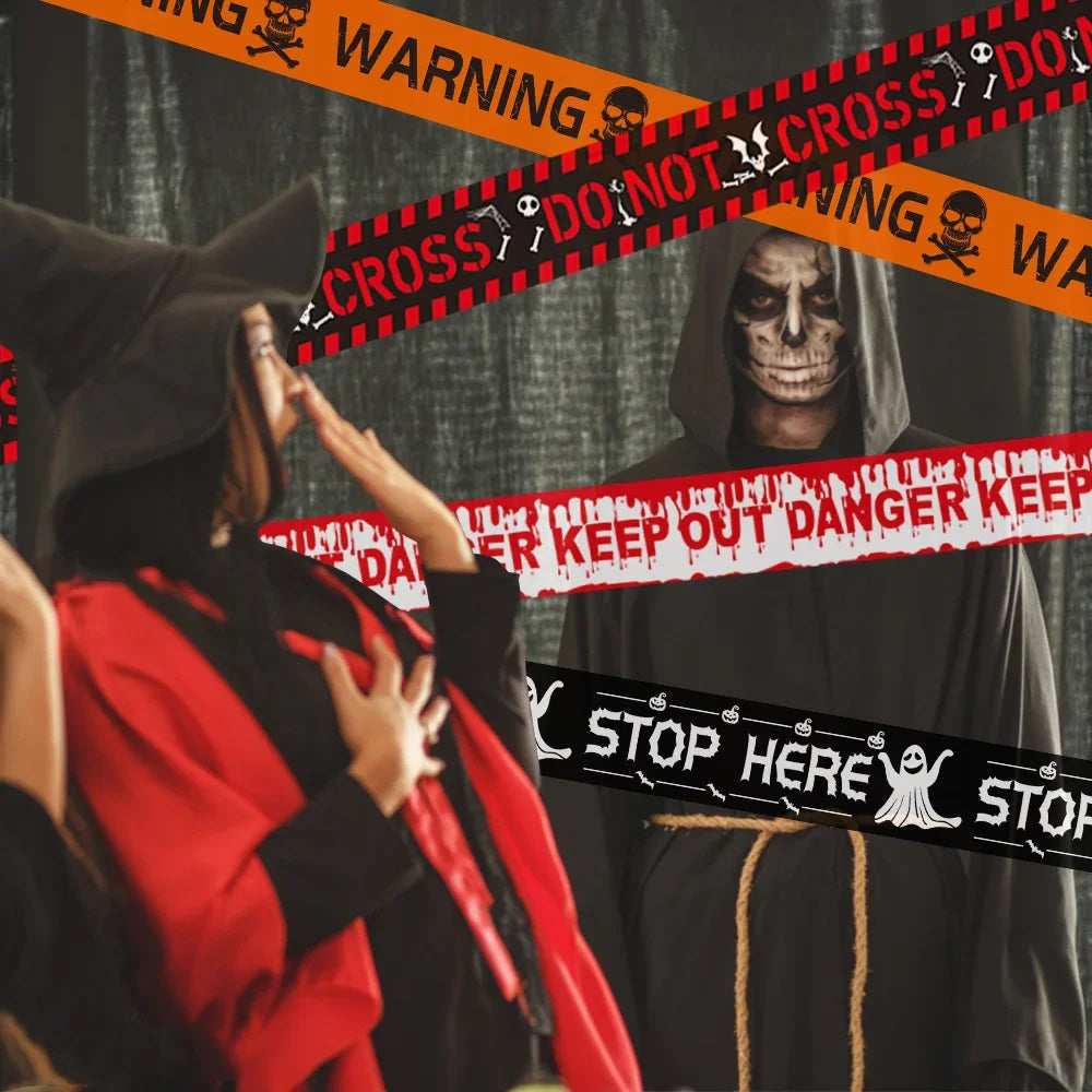 6Mx8CM Halloween Warning Tape Signs Halloween Props Danger Warning Line New Isolation Belt Sign Party Outdoor Garden Decor Vue