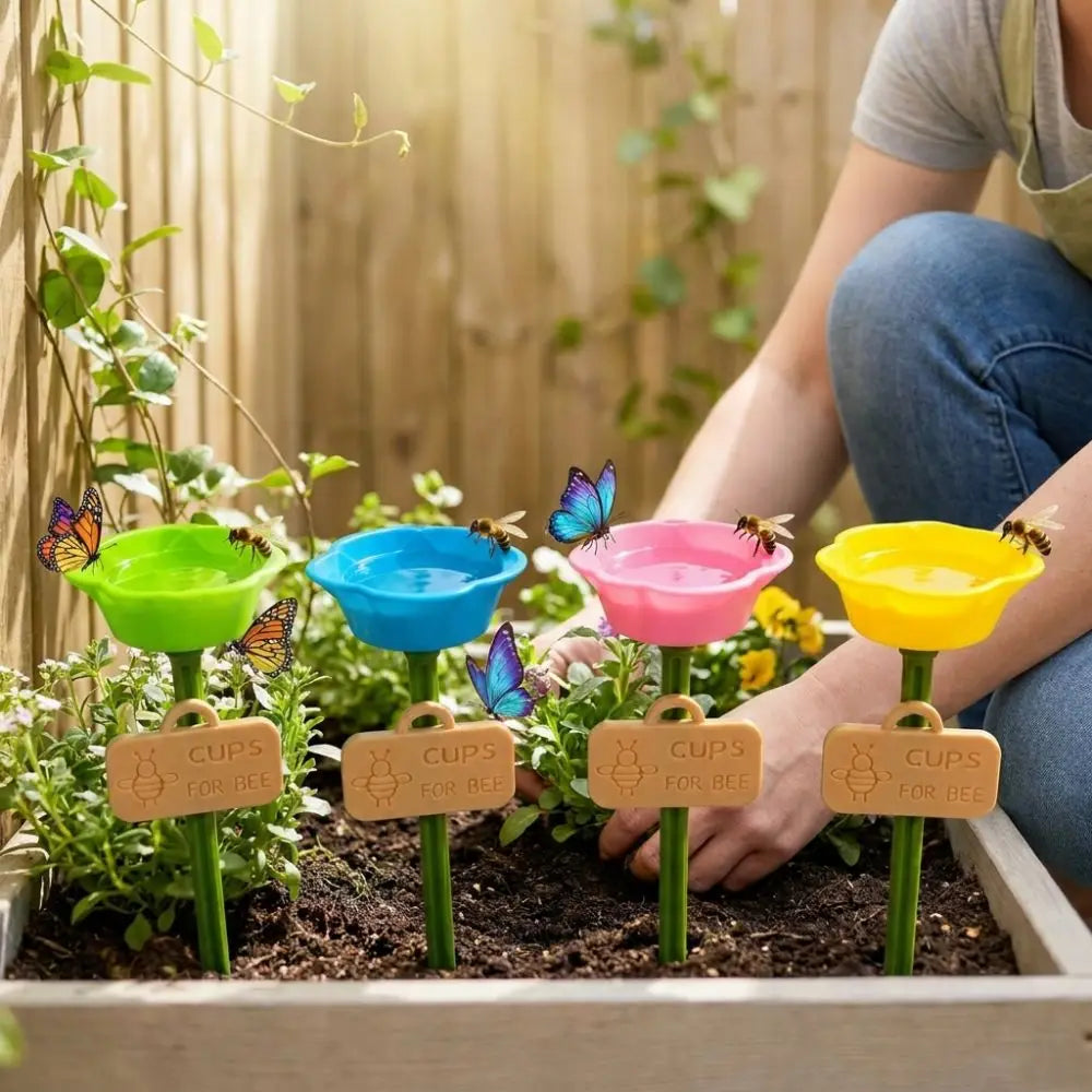 Flower Shaped Bee Watering Station Weatherproof Colorful Wild Bees Water Bowl Rust-resistant UV Resistant Pollinator Feeder Vue