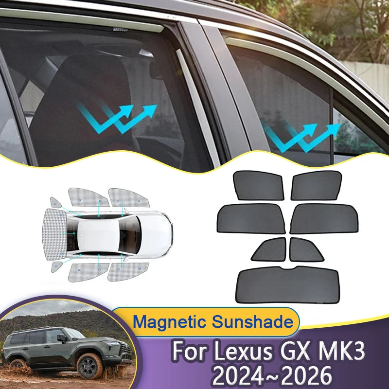 Car Mesh Sunshade For Toyota Land Cruiser Prado J250 MK5 2023 2024 2025 Window Magnetic Visor Sun Shade Curtain Part Accessories Vue