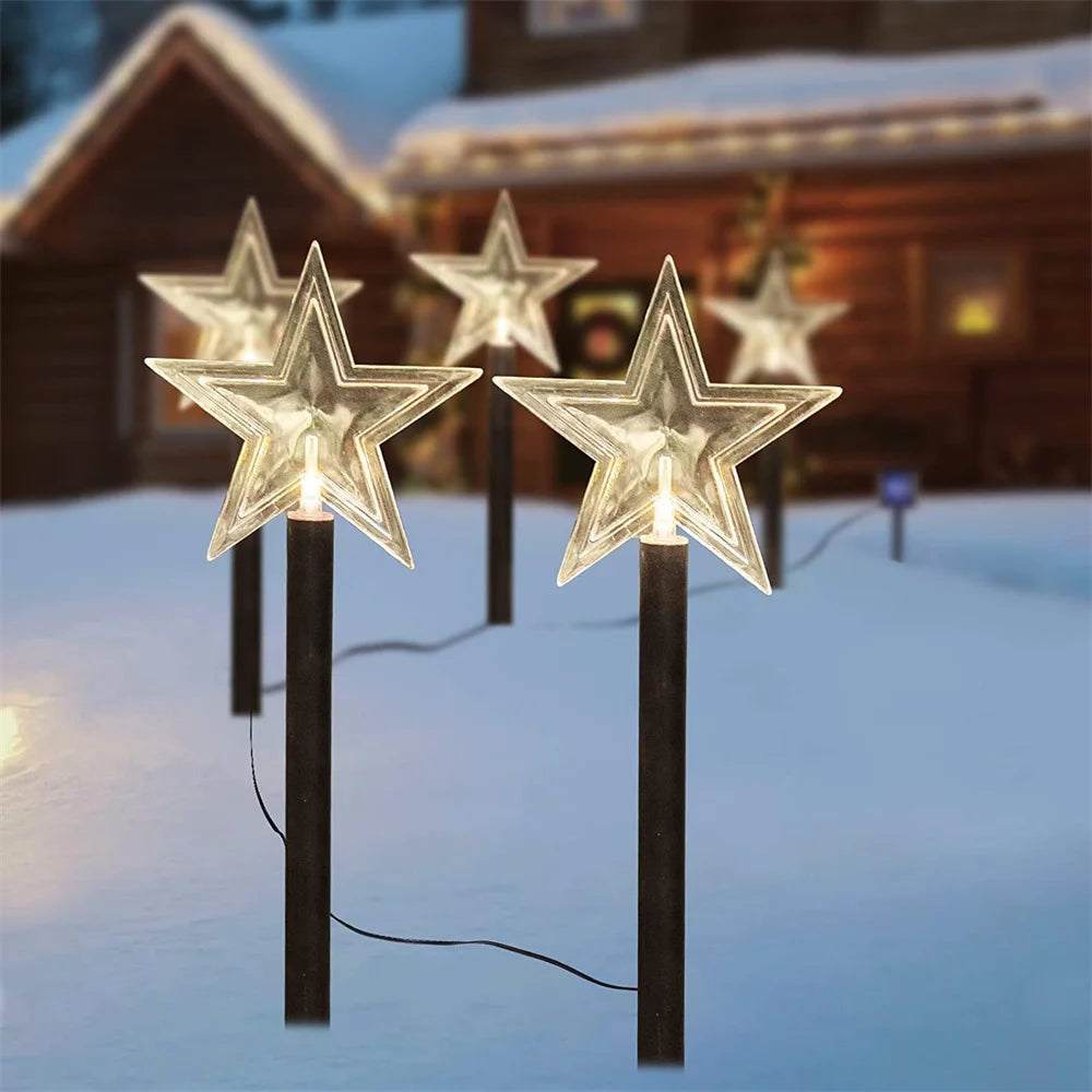 Solar Pathway Lights Outdoor Waterproof Warm White Star Christmas Pathway Lights 5 Pack Landscape Stake Lights Garden Patio 730 Vue