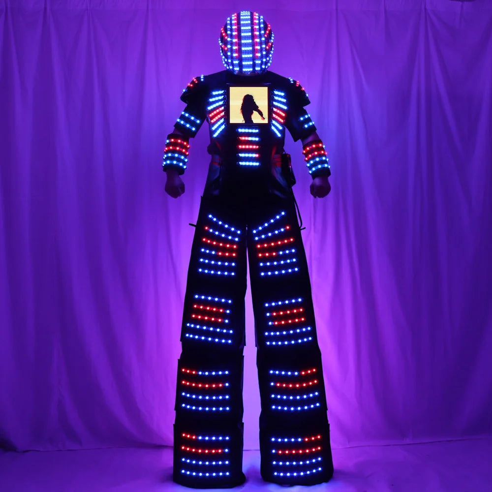 Full Color LED Robot Costume Remote Control Stilts Walker Suit with Excited Digital Screen DIY Text Image LOGO for Parties Vue