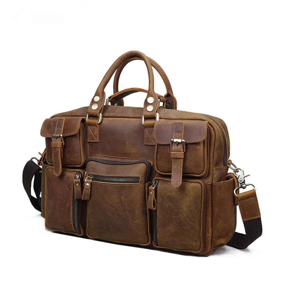Leather Tote Bag Men's Cowhide Men's Bag Large-capacity Travel Bag Men's Handbag Commuting 15-inch Computer Bag Vue