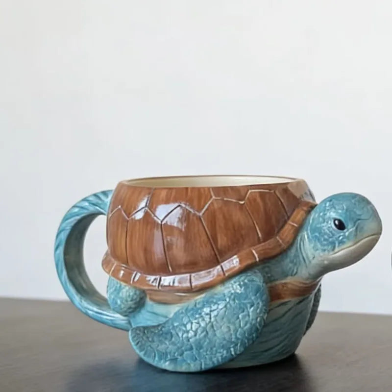 Resin 3D Turtle Coffee Mug Novelty Cute Animal Cup Table Decor Desk Ornament Gift For Home Office Kitchen Living Room Art Vue