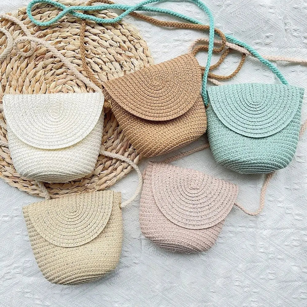 Coin Purse Shell Shape Straw Bag Handmade Mini Summer Beach Handbag