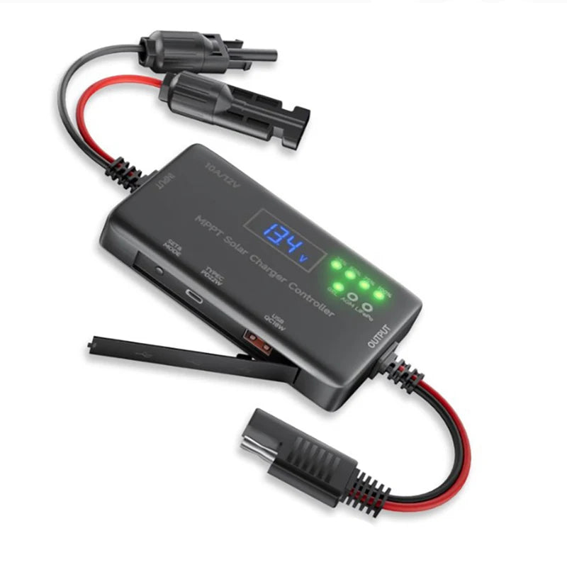 MPPT Solar Charge Controller 10A 12V, Solar Panel Controller Featuring Type-C Input, USB Output For Lifepo Battery Vue 10A