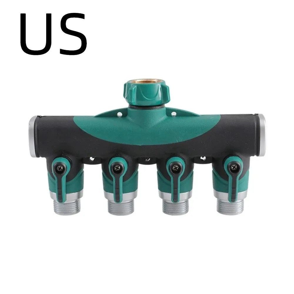 3/4 Inch 4 Way Hose Connector Splitter Adjustable Zinc Alloy Water Tap Hose Splitter Distributor Individual Flow Control Vue US