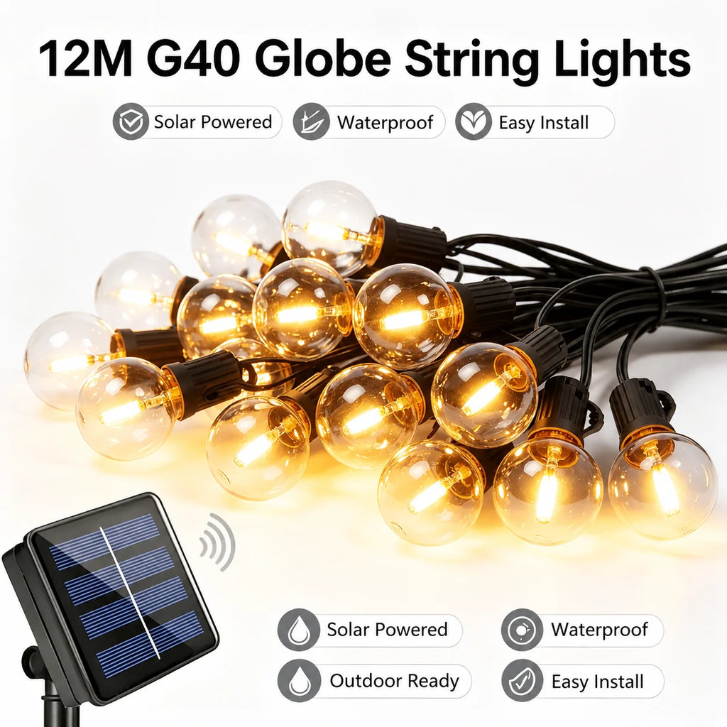 21M G40 Globe String Lights, Solar Powered LED Outdoor Lights, Waterproof Garden Patio Wedding Party Decoration Vue