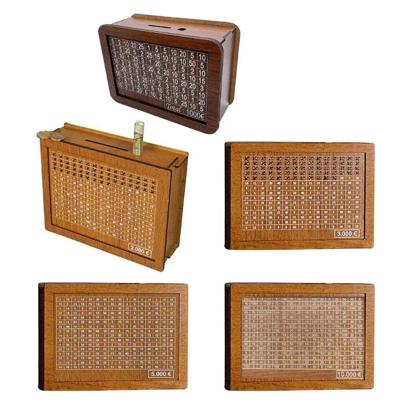 Euro Money Wood Box Piggy Bank Wood Money Bank Reusable Money Box with Saving Goal and Numbers Money Boxes Money Drawer Vue