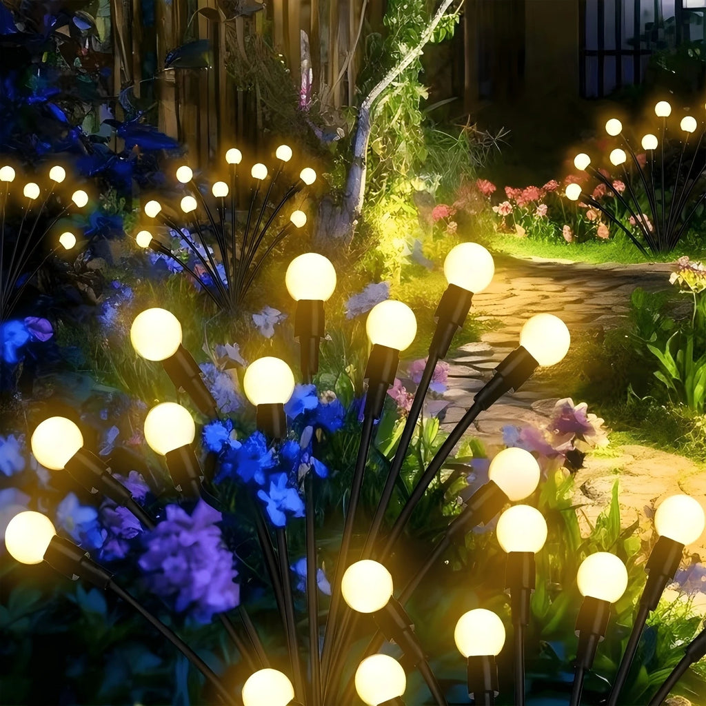 Natural Fluttering Firefly Solar Garden Decor Lights, Bendable Multi-Angle Glow Ball Stake Lamps, Outdoor Landscape Lighting Vue Warm White 1pc8head