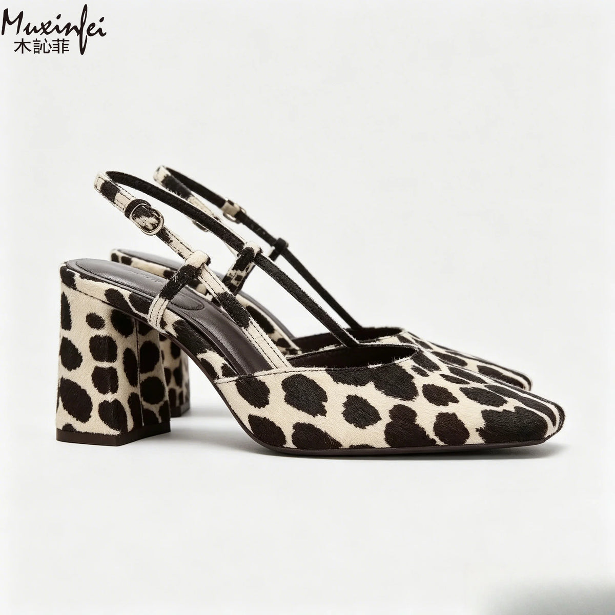 Women's Leopard Print Square Toe Block Heel Pumps Block Heel Pumps Vue