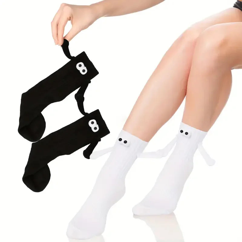1-10Pairs Magnetic Attraction Couple Crew Socks Black White Mid Calf Non Slip Comfortable Stylish for Women Men Daily Wear Vue