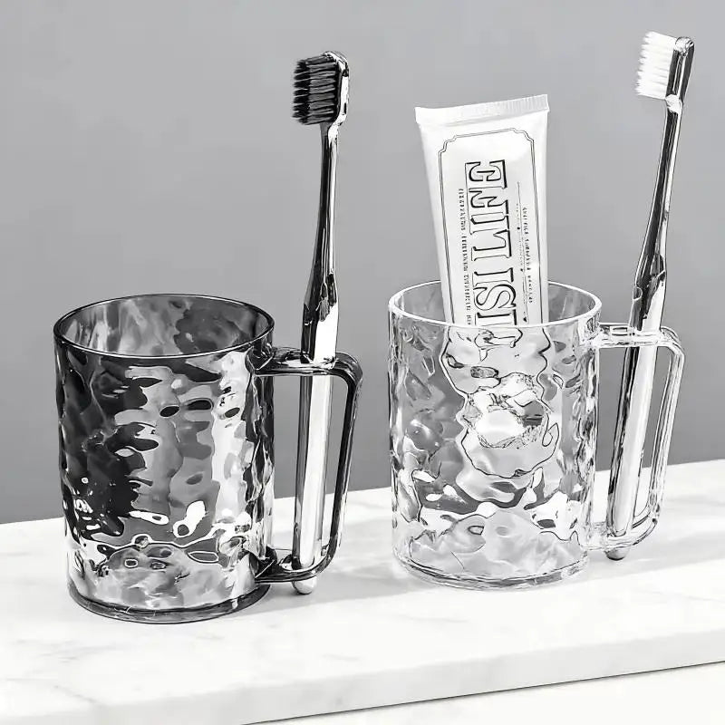 Toothbrush Cup Plastic Handle Transparent Holder for Home Dormitory Travel Kids and Adult Daily Bathroom Use Vue