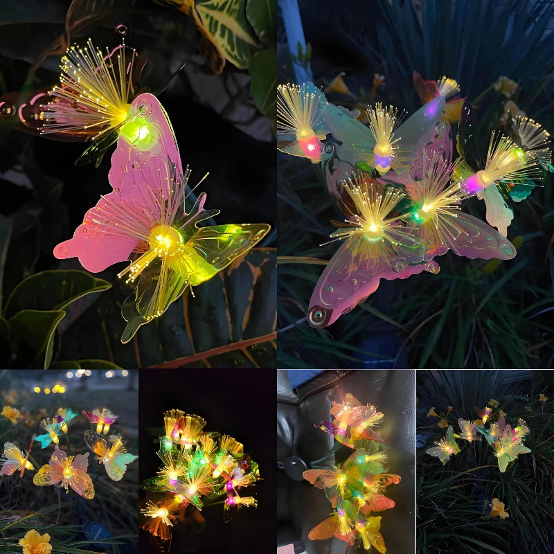 6LEDs Solar-Powered Butterfly Fiber Optic Light - Waterproof Rechargeable Outdoor Garden Decor for Lawn, Yard, and Landscape Vue