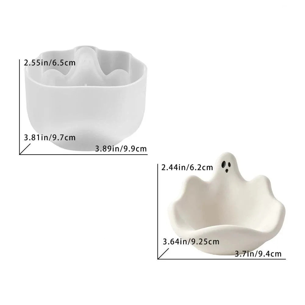 Halloween Theme Ghost Storage Bowl Mold Soft Silicone DIY Handmade Jewelry Storage Tray Mold Non-Stick Gypsum Ornament Mold Vue