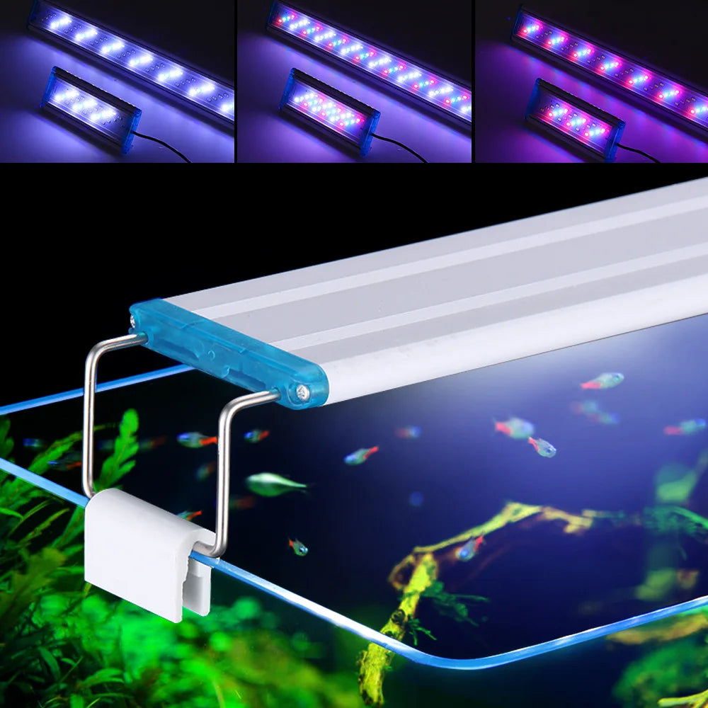 18-58cm Aquarium LED Light EU/US Plug White Blue Super Slim Fish Tank Aquatic Plant Grow Lighting Waterproof Clip Lamp 90~260V Vue