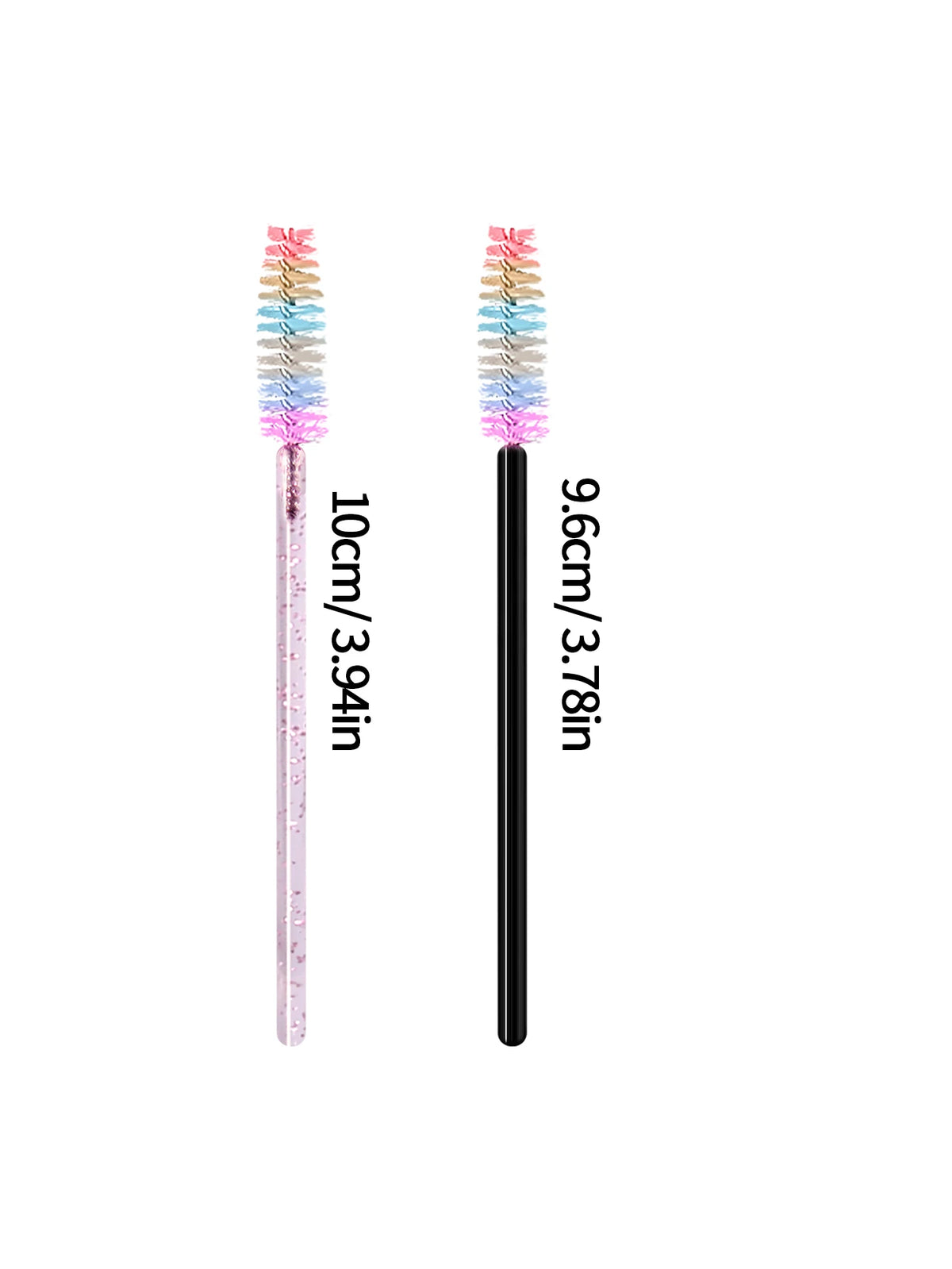 Hot Sale 50pcs Disposable Rainbow Eyelash Spoolies, Glitter & Black Handle Mascara Wands for Eyelash Extension & Eyebrow Styling Vue