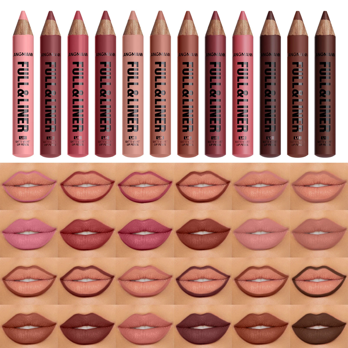 12 Colors Wooden Matte Lip Liner Pencil Nude Brown Matte Long-lasting Waterproof Lip Contour Makeup Vue