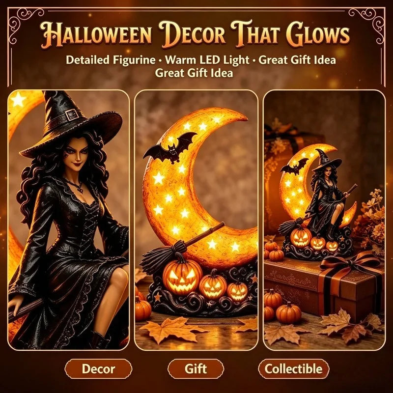 Halloween LED Table Decor, Light Up Witch Figurine Lamp Spooky Centerpiece for Home Party Decoration Vue