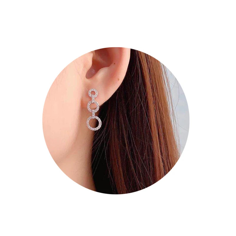 Huitan Silver CZ Long Dangle Earrings – Geometric Circle Drop Dangle Drop Earrings Vue